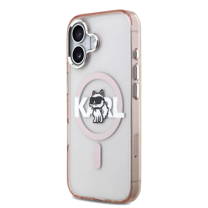Husa iPhone 17 Karl Lagerfeld IML Choupette Sketch Logo MagSafe, roz, KLHMP17SHGCHGKBP