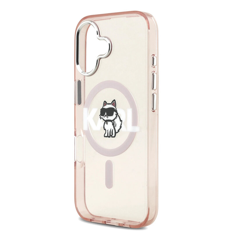 Husa iPhone 17 Karl Lagerfeld IML Choupette Sketch Logo MagSafe, roz, KLHMP17SHGCHGKBP
