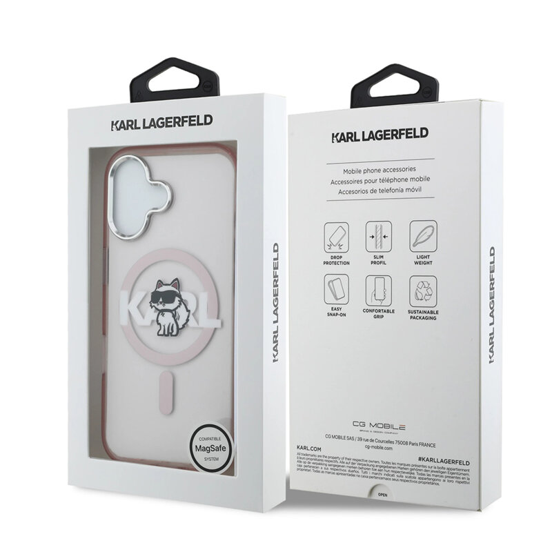 Husa iPhone 17 Karl Lagerfeld IML Choupette Sketch Logo MagSafe, roz, KLHMP17SHGCHGKBP