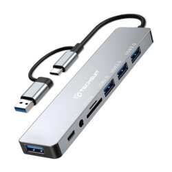 Hub USB, Type-C la 4x USB, Type-C, 3.5mm Jack, TF/SD Card Techsuit H9