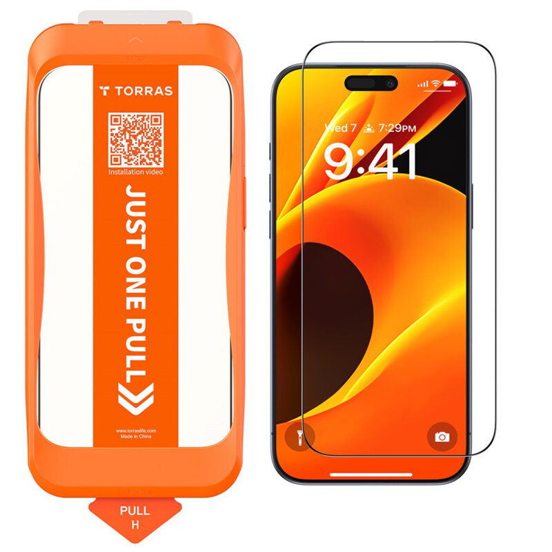 Folie sticla iPhone 17 Torras GlassGo Install Master, negru