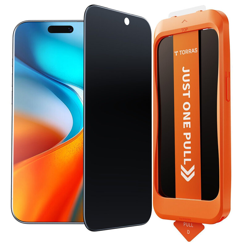 Folie sticla iPhone 17 Pro Torras GlassGo Install Master Privacy, negru
