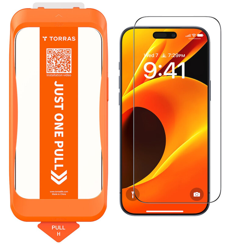 Folie sticla iPhone 17 Air Torras GlassGo Install Master, negru