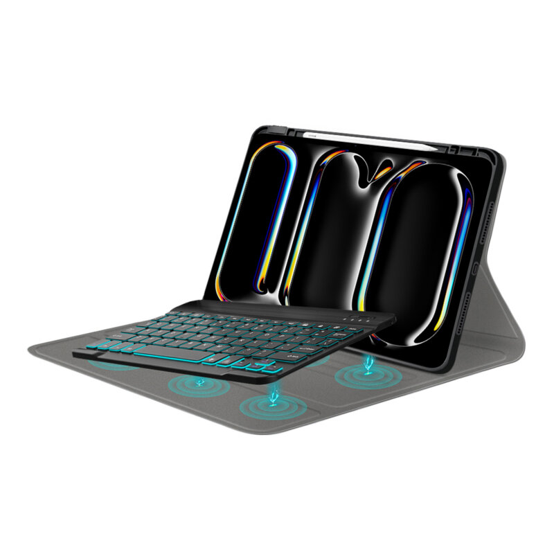 Husa iPad Pro 13 (2025) cu tastatura magnetica wireless RGB/pencil holder Techsuit CozyTab, negru