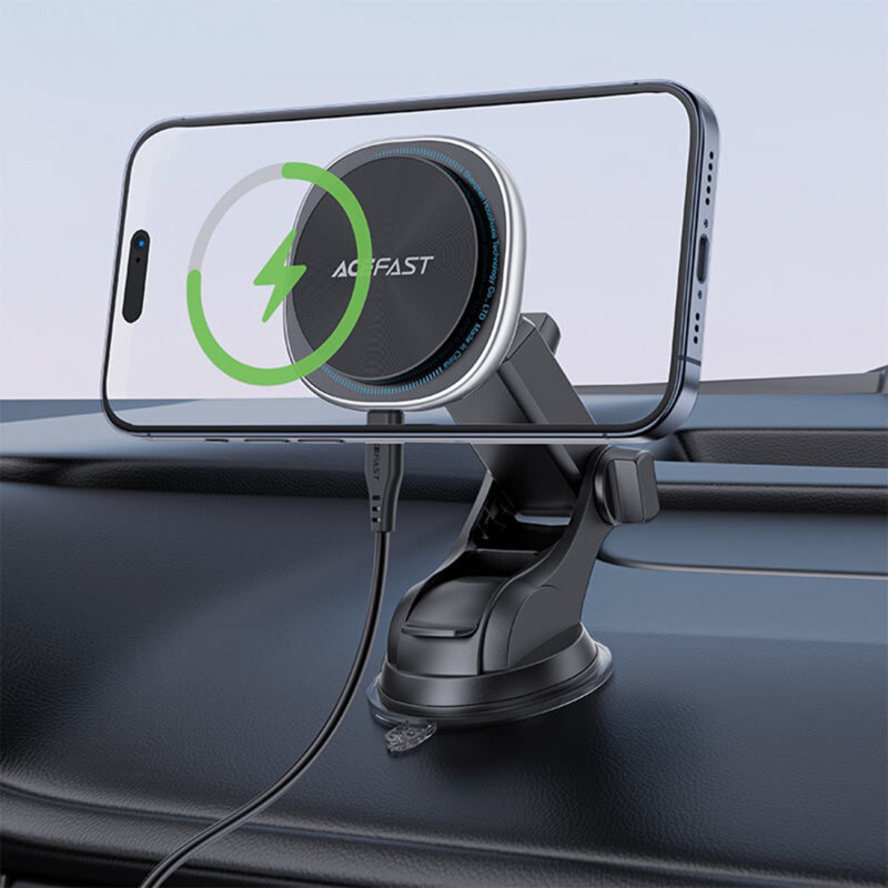 Suport auto MagSafe cu incarcare wireless Acefast, D42, argintiu