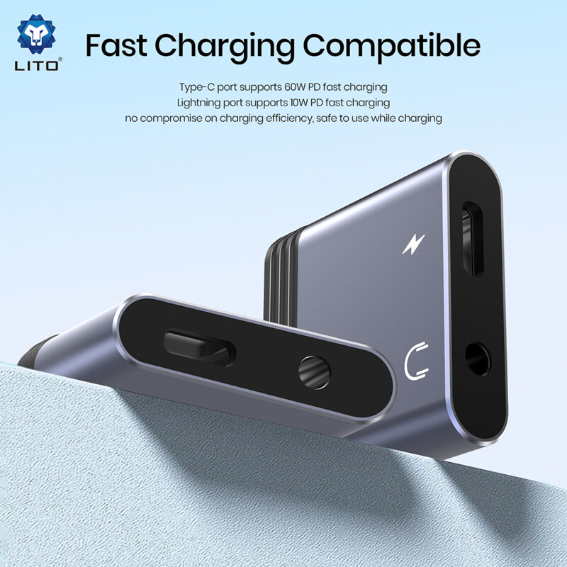 Adaptor audio Lightning la Jack 3.5mm, Type-C Lito LA04L, negru