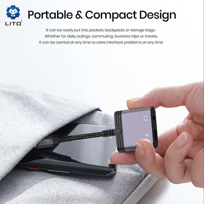 Adaptor audio Lightning la Jack 3.5mm, Type-C Lito LA04L, negru