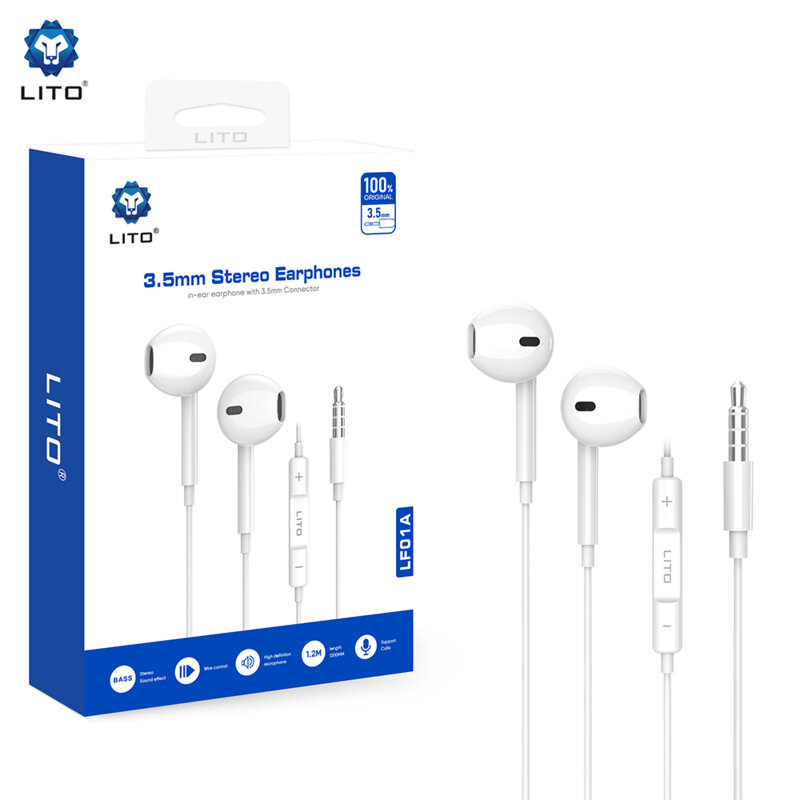 Casti stereo Jack 3.5mm cu microfon Lito LF01A, 1.2m, alb