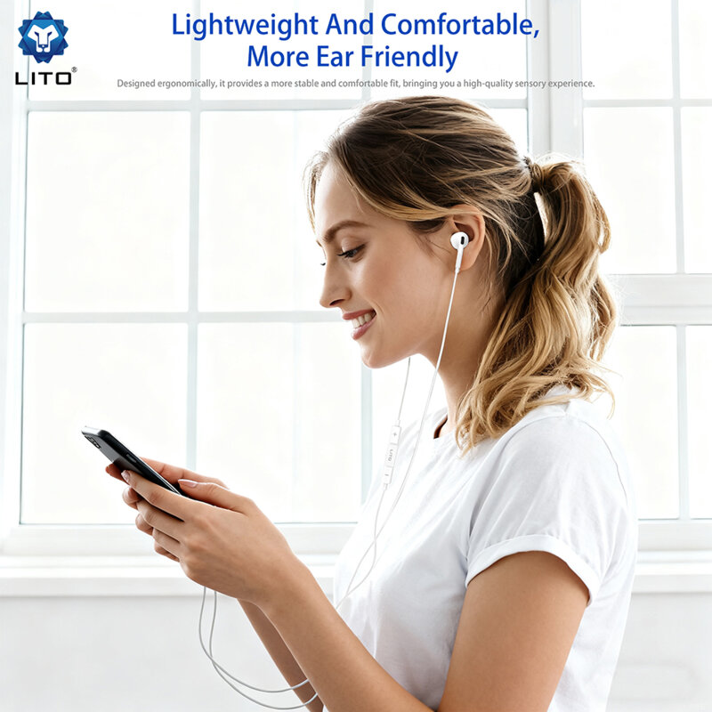 Casti stereo Jack 3.5mm, Type-C cu microfon Lito LF03, 1.2m, alb