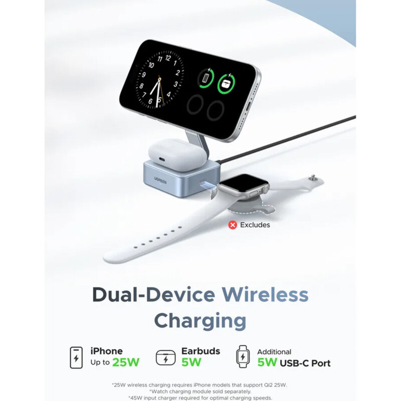Statie de incarcare wireless MagSafe Qi2 2in1 Ugreen W752, 35W, bleu