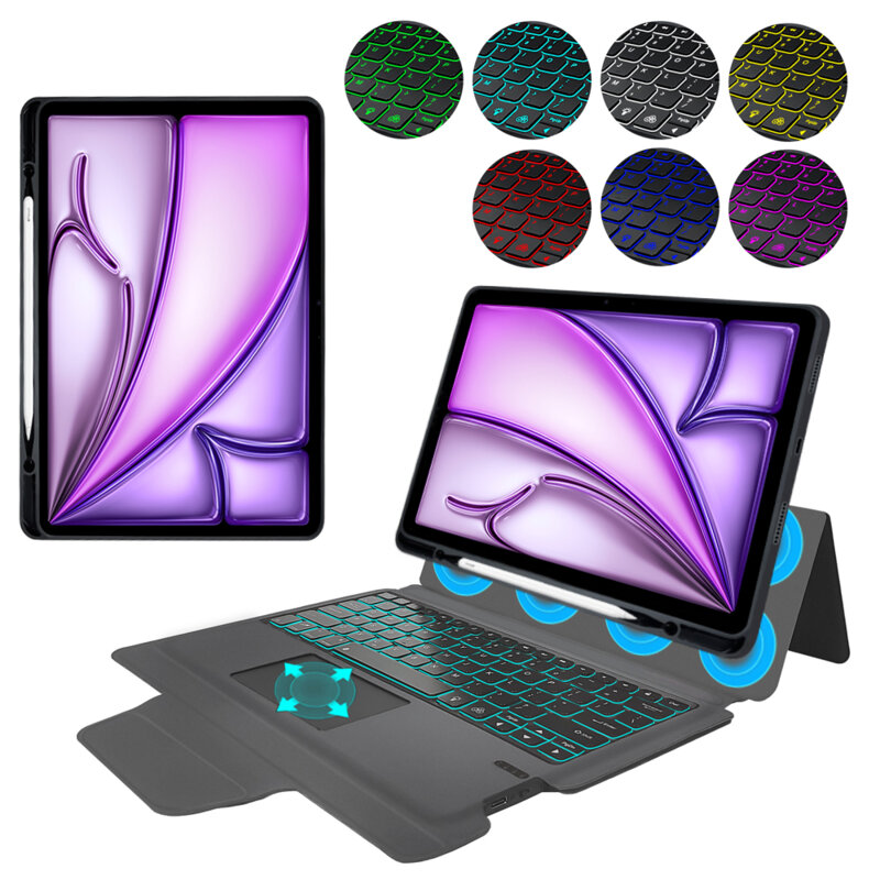 [Pachet 360°] Husa cu tastatura + folie iPad Air 13 (2024) Techsuit KeyTab Pro, negru