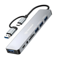 Hub USB, Type-C la 4x USB, Type-C, 3.5mm Jack, TF/SD Card Techsuit H9