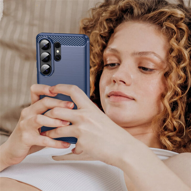 Husa Samsung Galaxy S26 Ultra Techsuit Carbon Silicone, albastru