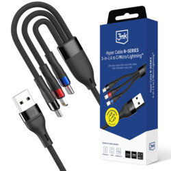 Cablu de date 3in1 USB, Type-C, iOS, Micro 3mk Hyper N, negru, 18W, 1.2m