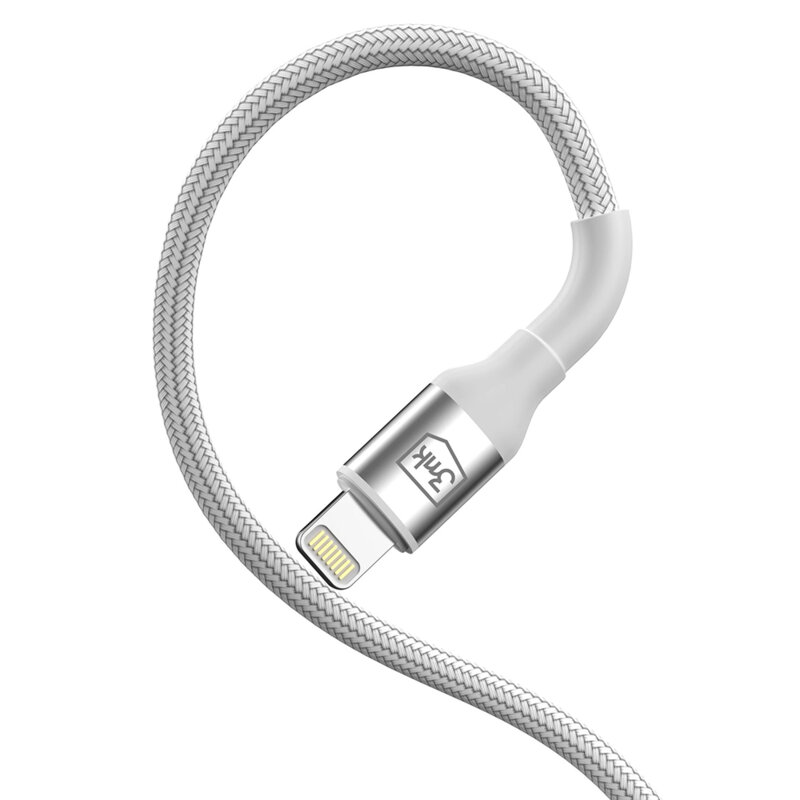 Cablu de date USB la Lightning 3mk Hyper N, alb, 12W, 2m