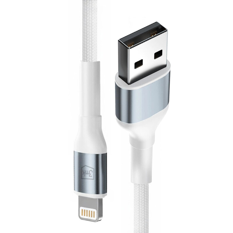Cablu de date USB la Lightning 3mk Hyper N, alb, 12W, 2m