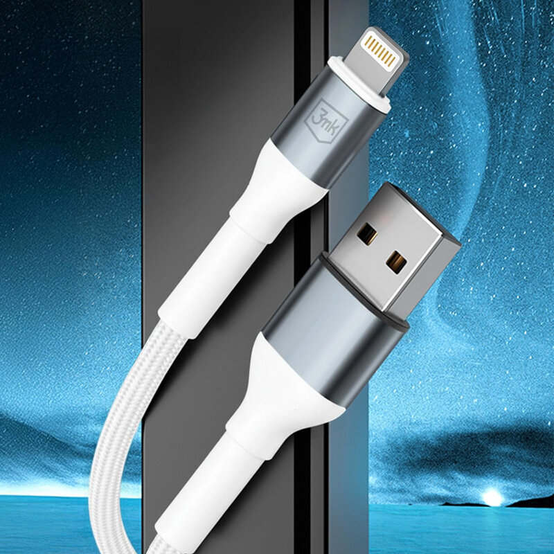Cablu de date USB la Lightning 3mk Hyper N, alb, 12W, 2m