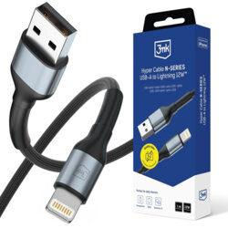 Cablu de date USB la Lightning 3mk Hyper N, negru, 12W, 1m