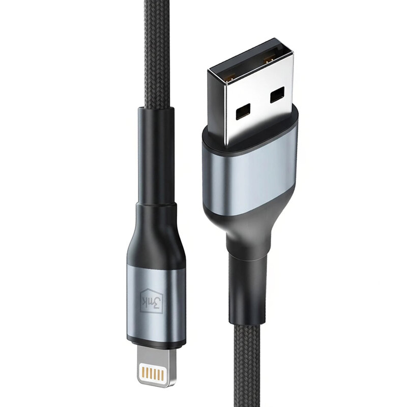 Cablu de date USB la Lightning 3mk Hyper N, negru, 12W, 1m