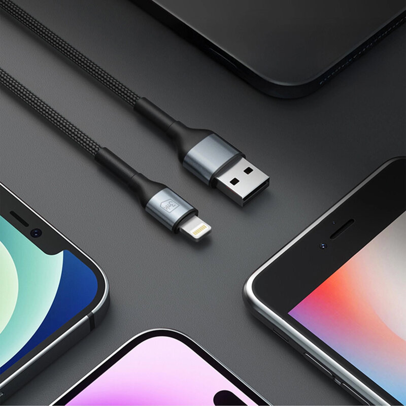 Cablu de date USB la Lightning 3mk Hyper N, negru, 12W, 1m