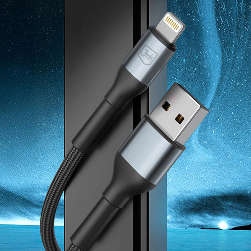 Cablu de date USB la Lightning 3mk Hyper N, negru, 12W, 1m