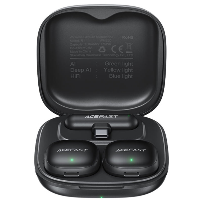 Microfon tip lavaliera pentru iPhone Acefast R1, 750mAh, negru