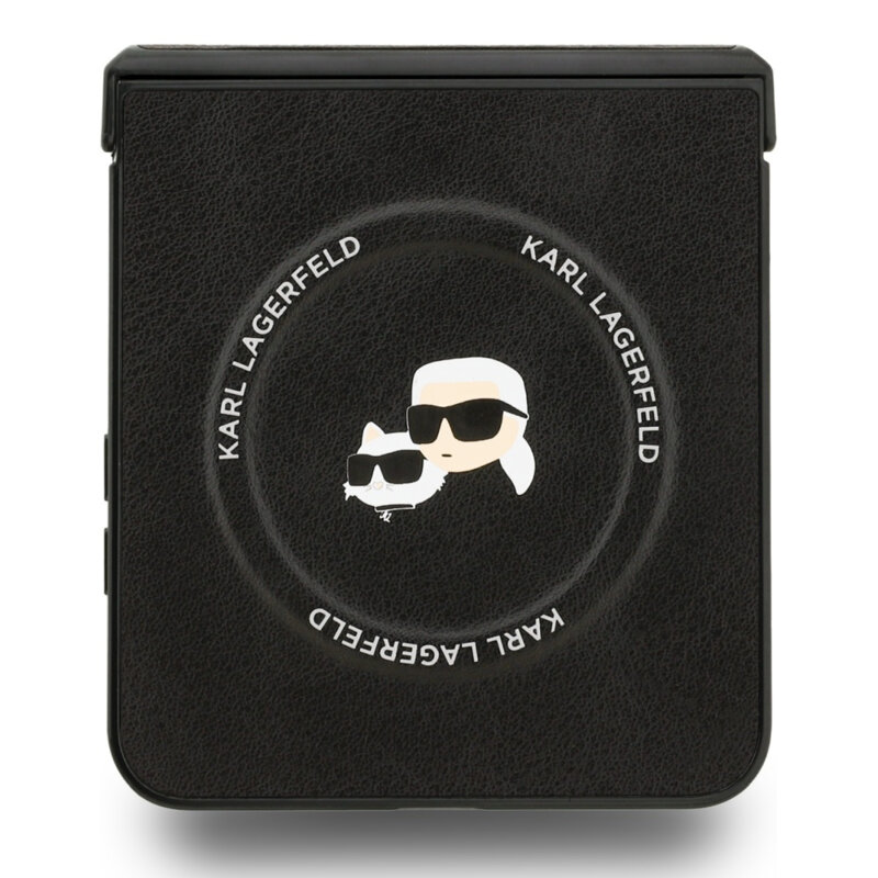 Husa Samsung Galaxy Z Flip7 Karl Lagerfeld Leather Karl & Choupette Pins MagSafe, negru, KLHMZF7PSMLRKCK