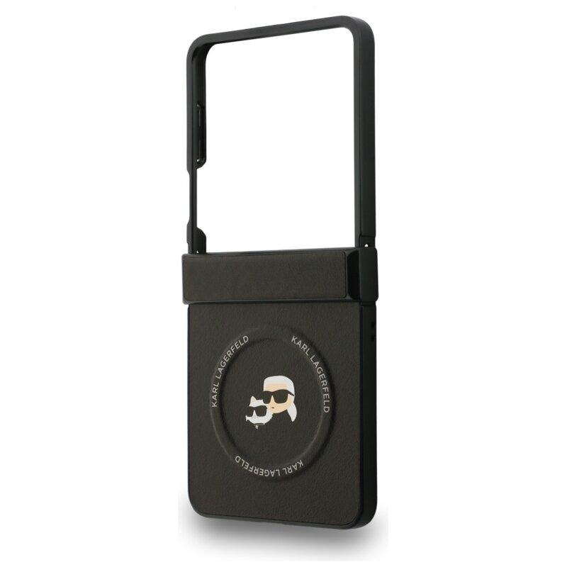 Husa Samsung Galaxy Z Flip7 Karl Lagerfeld Leather Karl & Choupette Pins MagSafe, negru, KLHMZF7PSMLRKCK