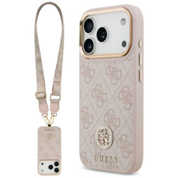 Husa originala Guess iPhone 17 Pro Max Hardcase 4G Strass Logo & Big Strap, roz, GUHMP17XP4G4DCSP