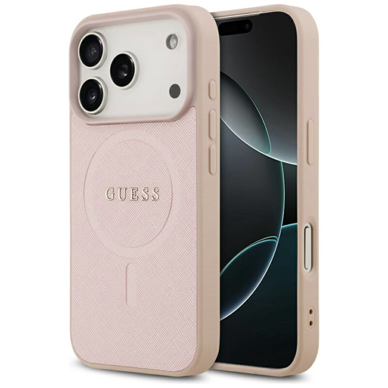 Husa Guess Saffiano Classic Logo MagSafe iPhone 17 Pro Max, roz, GUHMP17XPSAHMCP