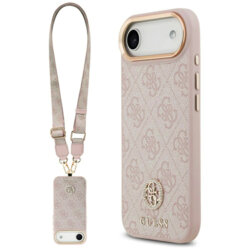 Husa originala Guess iPhone 17 Air Hardcase 4G Strass Logo & Big Strap, roz, GUHMP17MP4G4DCSP