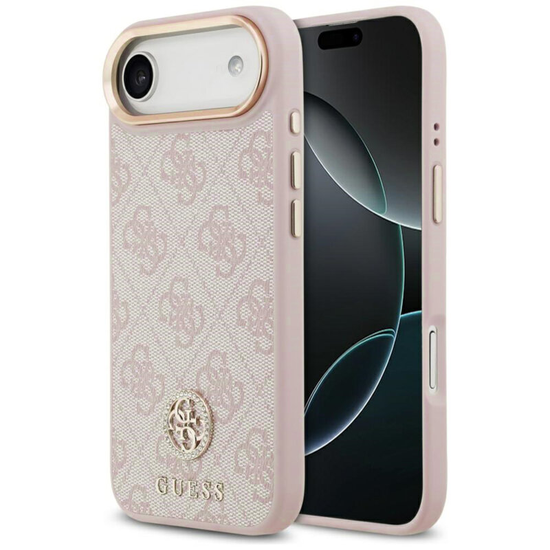 Husa originala Guess iPhone 17 Air Hardcase 4G Strass Logo MagSafe, roz, GUHMP17MP4GRMDEP