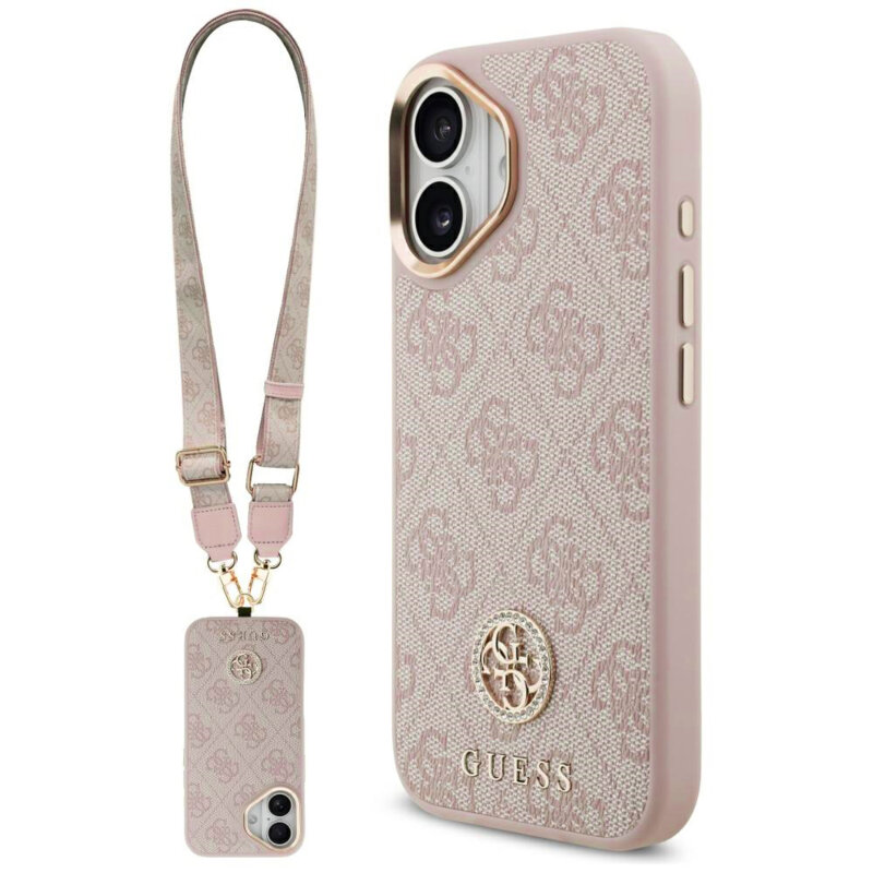 Husa originala Guess iPhone 17 Hardcase 4G Strass Logo & Big Strap, roz, GUHMP17SP4G4DCSP