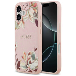 Husa iPhone 17 Guess Grained Flowers MagSafe, roz, GUHMP17SPGNMPLMP