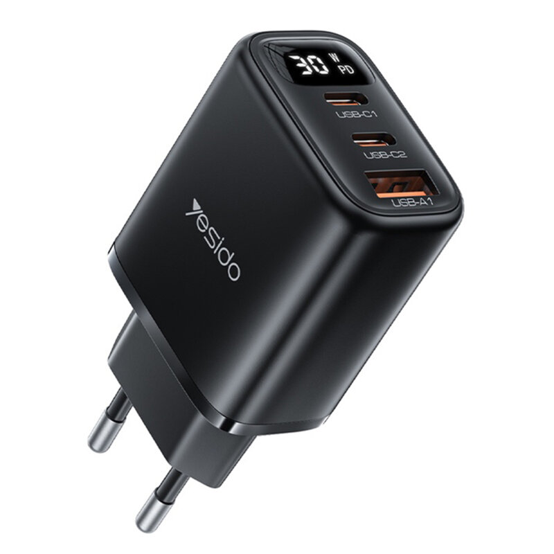 Incarcator priza USB, tip C 3in1 cu display Yesido, 30W, YC69