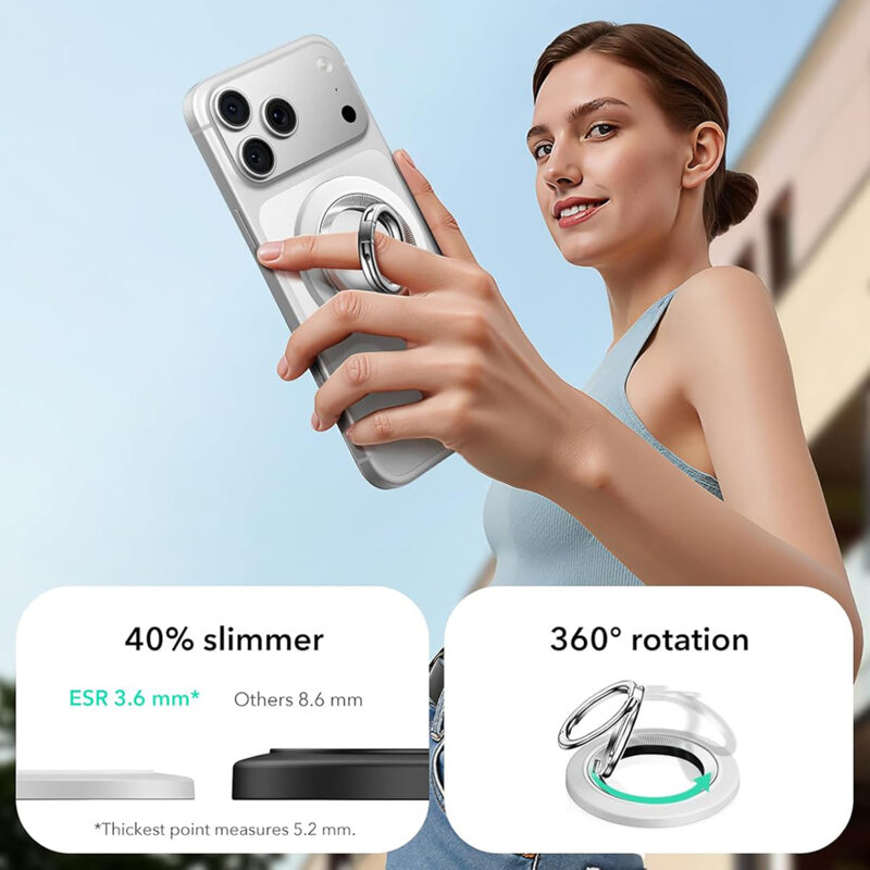 Suport telefon flexibil, inel magnetic 360° ESR HaloLock, alb