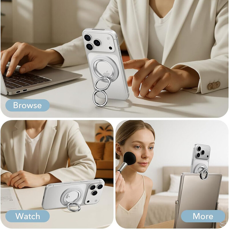 Suport telefon flexibil, inel magnetic 360° ESR HaloLock, alb