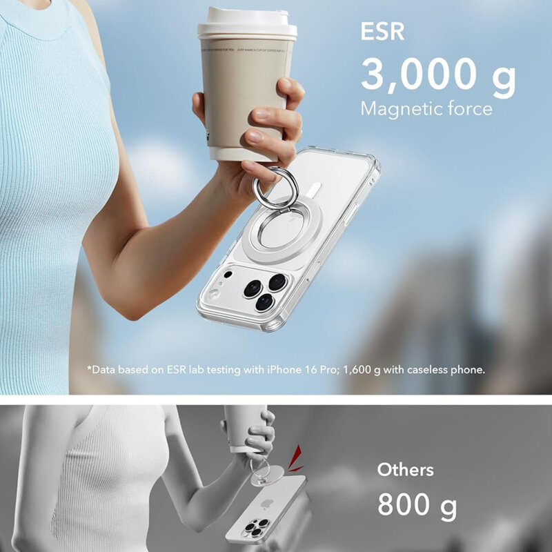 Suport telefon flexibil, inel magnetic 360° ESR HaloLock, alb