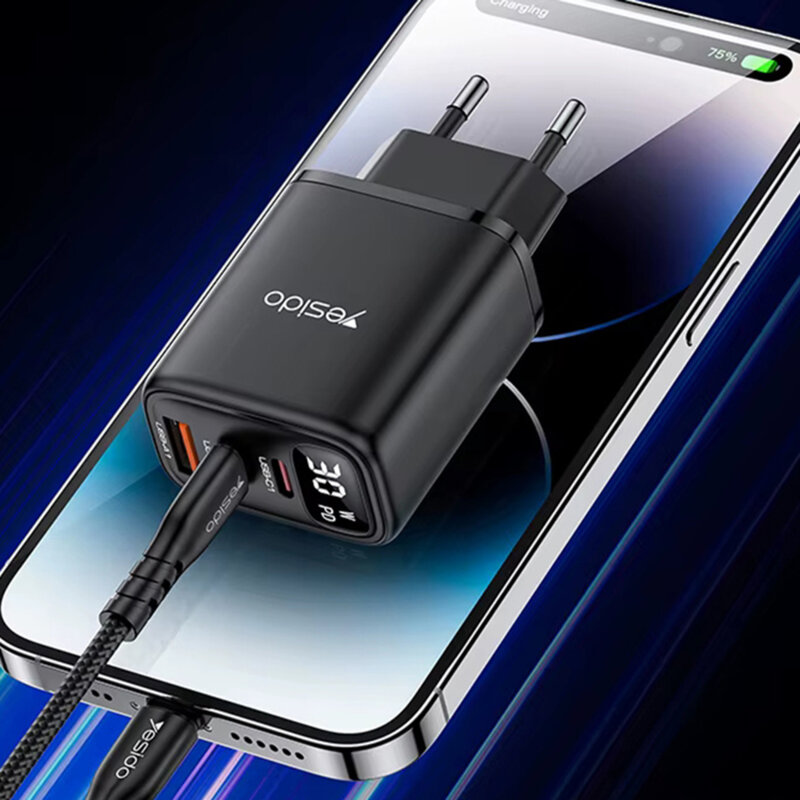 Incarcator priza USB, tip C 3in1 cu display Yesido, 30W, YC69