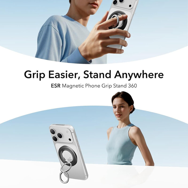 Suport telefon flexibil, inel magnetic 360° ESR HaloLock, negru