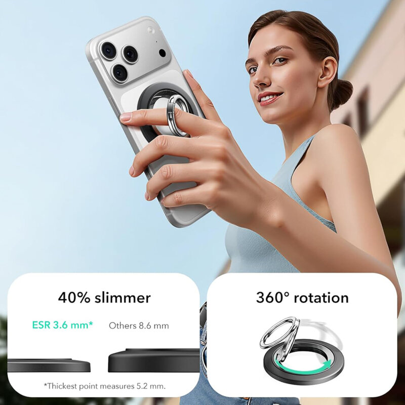 Suport telefon flexibil, inel magnetic 360° ESR HaloLock, negru