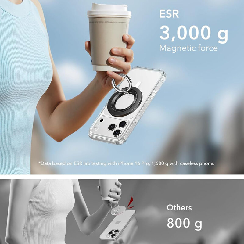 Suport telefon flexibil, inel magnetic 360° ESR HaloLock, negru