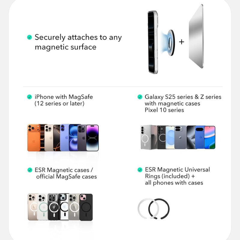 Suport telefon flexibil, inel magnetic 360° ESR HaloLock, negru