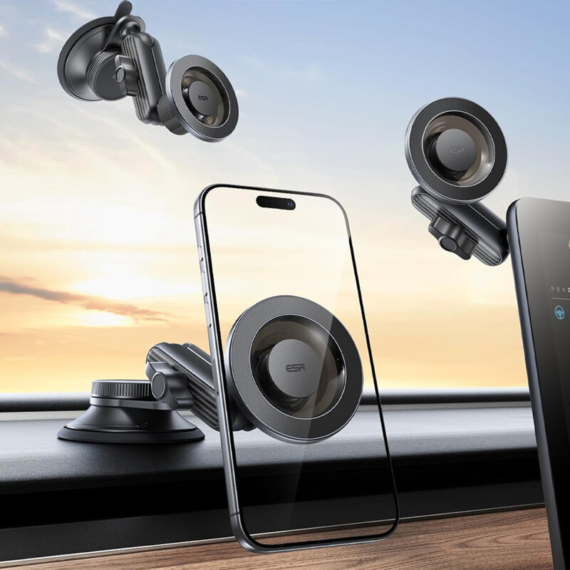 Suport auto magnetic pentru bord, universal ESR OmniLock, negru/carbon