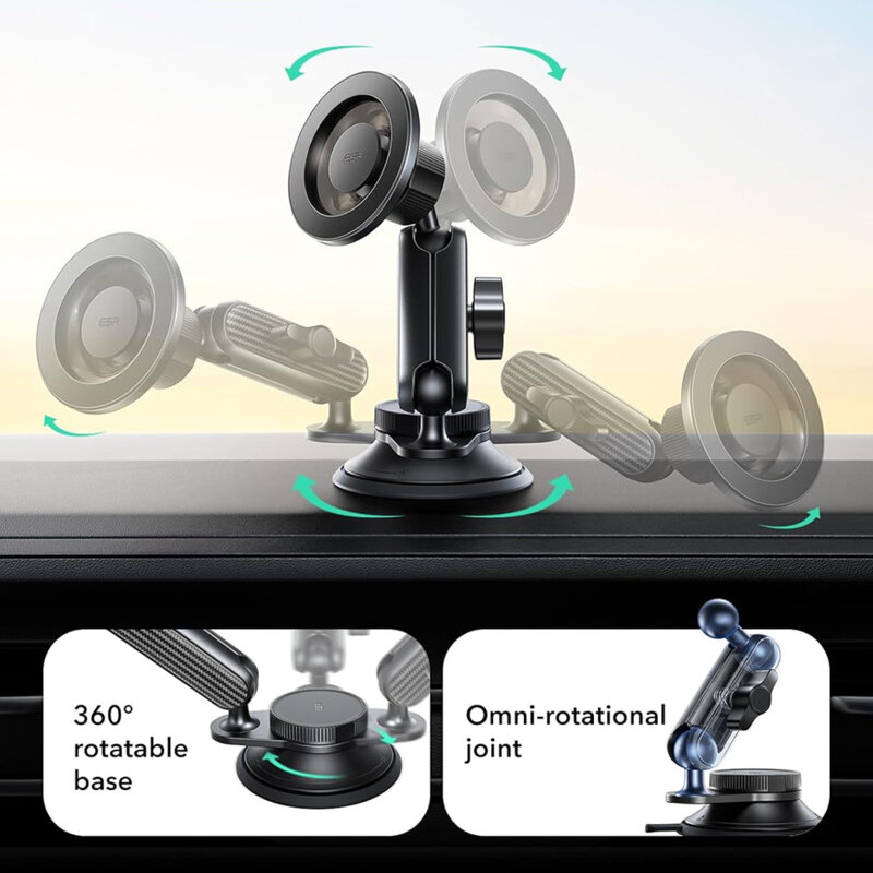 Suport auto magnetic pentru bord, universal ESR OmniLock, negru/carbon