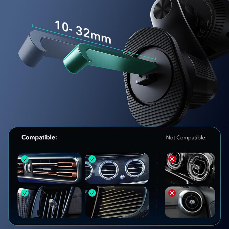 Suport auto Qi2 HaloLock pentru grila + incarcator bricheta ESR, negru