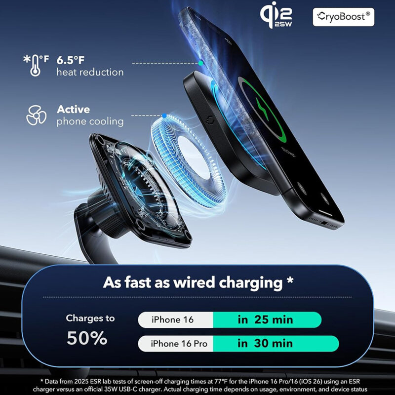 Suport auto Qi2 HaloLock pentru grila + incarcator bricheta ESR, negru