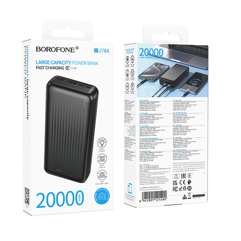Baterie externa telefon 20000mAh Borofone BJ78A, negru