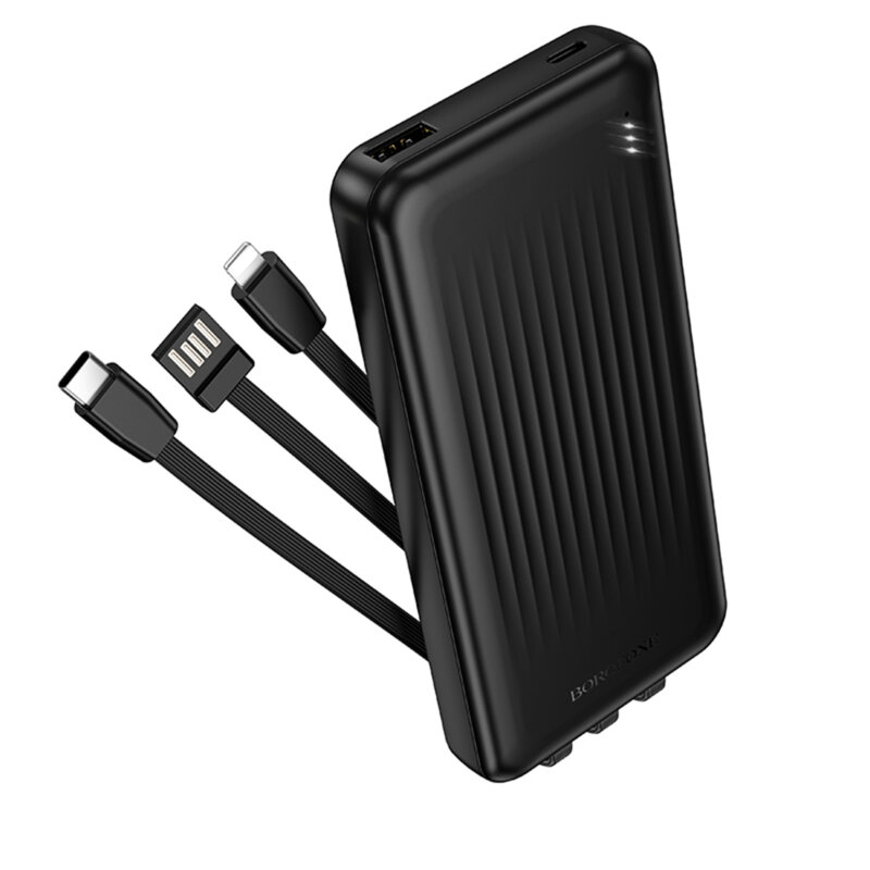 Baterie externa USB 10000mAh cu 3 cabluri Borofone BJ79, negru