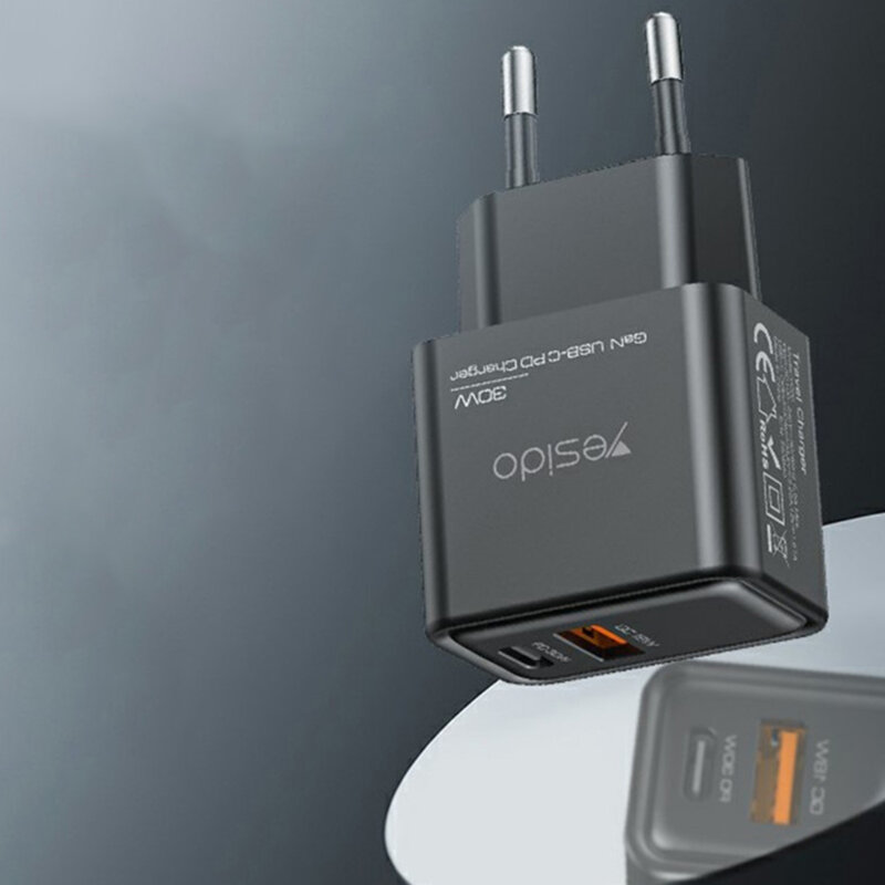 Incarcator priza Fast Charging Type-C + USB-A Yesido YC64, negru